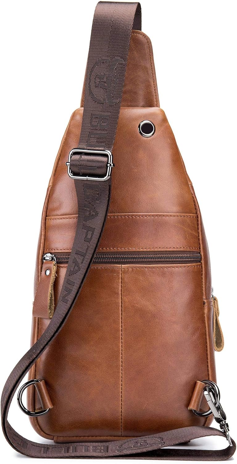 BULLCAPTAIN Mens Leather Crossbody Bag Shoulder Sling Bag Casual Daypacks Chest Bags for Travel Hiking Backpacks - Image 3