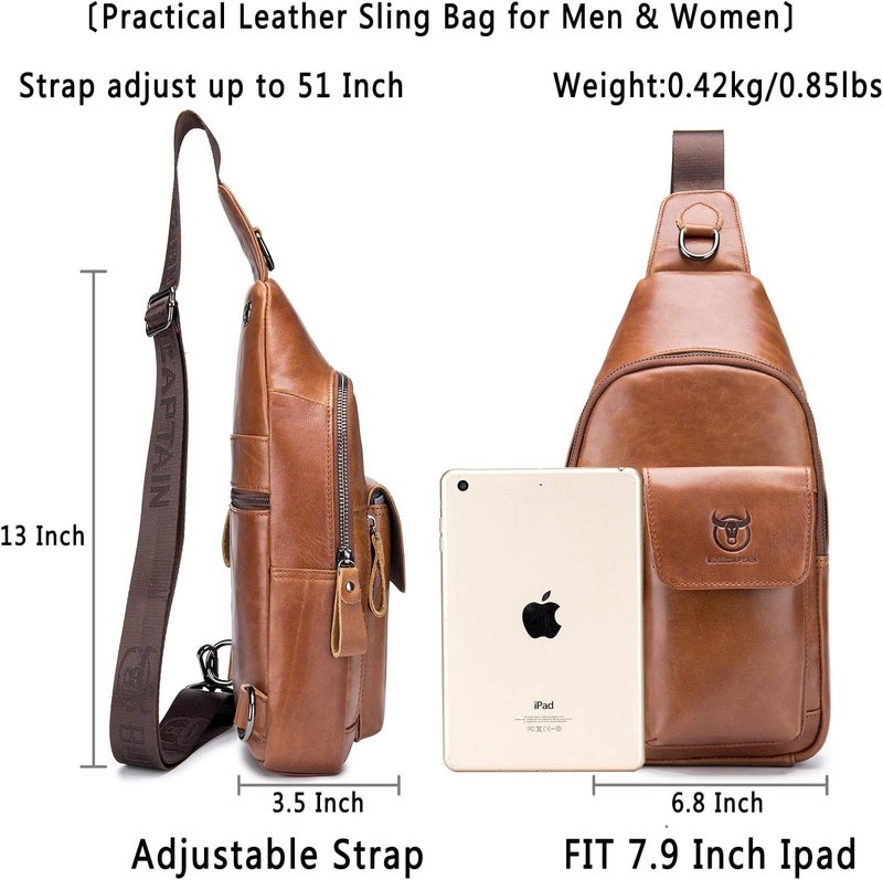 BULLCAPTAIN Mens Leather Crossbody Bag Shoulder Sling Bag Casual Daypacks Chest Bags for Travel Hiking Backpacks - Image 2