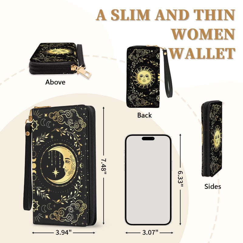 Vorruil Gothic Womens Wallet, Goth Witchy RFID Blocking Wristlet Wallets for Women, Moon Ladies Purse with Zip Credit Card Holder and 10 Card Slots & ID Window, Large Capacity Tarots Women's Clutch Organizer - Image 2