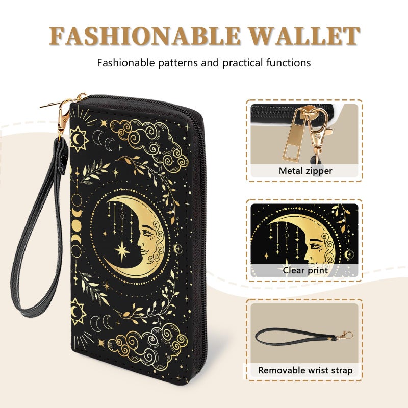 Vorruil Gothic Womens Wallet, Goth Witchy RFID Blocking Wristlet Wallets for Women, Moon Ladies Purse with Zip Credit Card Holder and 10 Card Slots & ID Window, Large Capacity Tarots Women's Clutch Organizer - Image 5