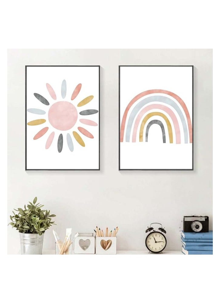Today Idea Nursery Wall Prints Pink Sunshine Rainbow Cloud Canvas Wall Art, Child Wall Art Poster Boho Nordic Wall Pictures for Girls Baby Kids Room Decor Unframed - Image 3