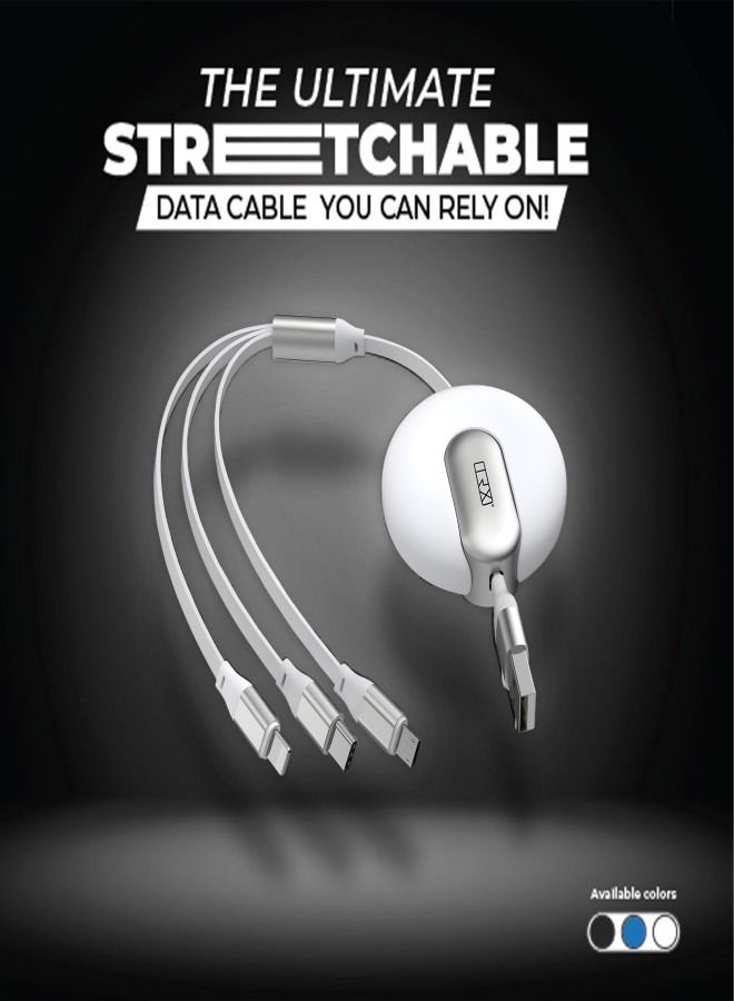 TRX TRAVELSTYLE Multi USB Charging Cable Retractable 3-in-1 Multi-USB Fast Charger Cable 4ft/1.2m, for Lightning, Micro-USB Type-C Compatible Phone, Tablet iPad Smartphone, Universal Use, White Colour - Image 4