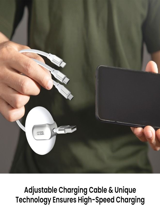 TRX TRAVELSTYLE Multi USB Charging Cable Retractable 3-in-1 Multi-USB Fast Charger Cable 4ft/1.2m, for Lightning, Micro-USB Type-C Compatible Phone, Tablet iPad Smartphone, Universal Use, White Colour - Image 5