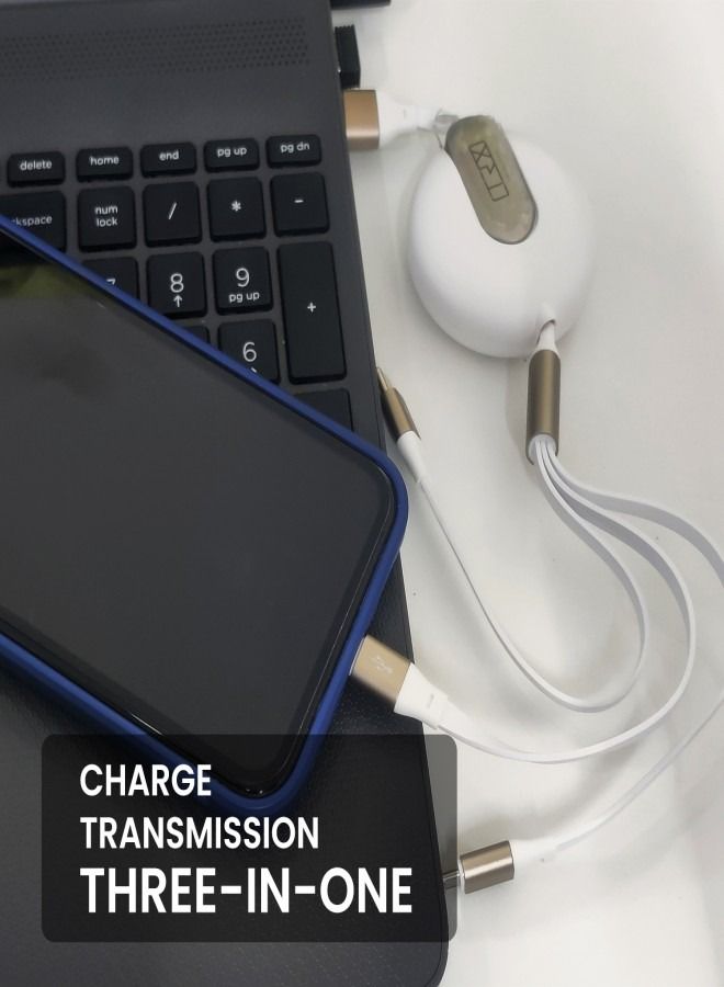TRX TRAVELSTYLE Multi USB Charging Cable Retractable 3-in-1 Multi-USB Fast Charger Cable 4ft/1.2m, for Lightning, Micro-USB Type-C Compatible Phone, Tablet iPad Smartphone, Universal Use, White Colour - Image 2