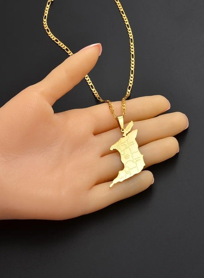 14K Yellow Gold Big Trinidad & Tobago Map Pendant Necklace For Women Men - Ethnic City And Tobago Necklace Country Map Pendant Charm Jewelry Gifts For Women Men - Image 3