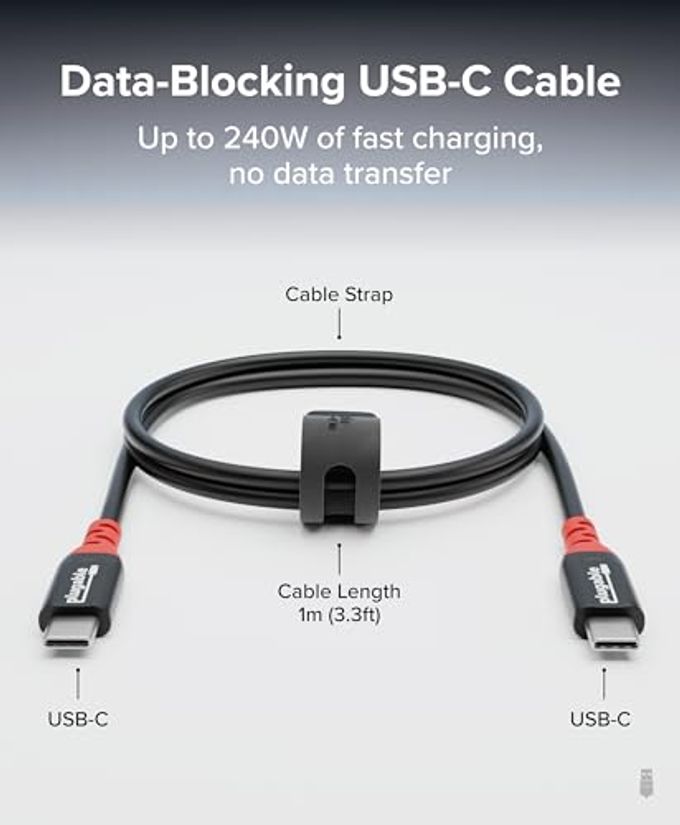 Plugable Usb C To Usb C Cable, Data Blocker Charge Only Cable (1M/3.3Ft): 240W Safe Fast Charging For Macbook, Iphone 15/16, Galaxy S24, Steam Deck, And More Usbc Devices (Usbc-Cc1M) - Image 2