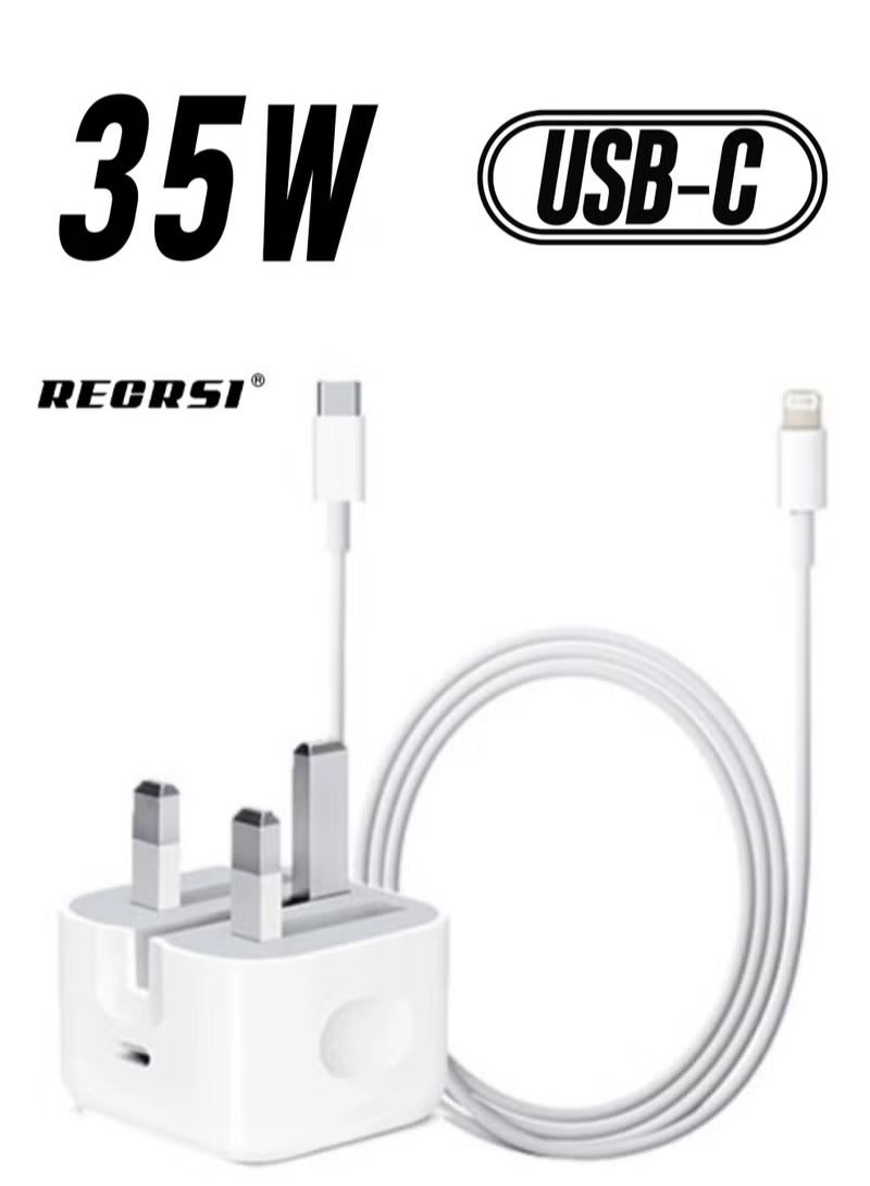 ريكرسي RECRSI PD iPhone 35W شاحن سريع محول USB-C مع USB C إلى كابل البيانات البرق كابل الطاقة متوافق مع iPhone 14/14 Pro / 14 Pro Max / 13/12 / SE2020/11 / XR / XS Max / X / iPad ، إلخ ... - Image 1
