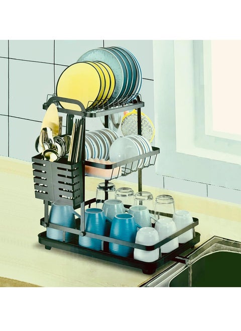 3-Tier Detachable Dish Rack Organizer Rack with Utensil Holder Space Saving Stainless Steel  Water Tray Dish Drainer For Kitchen Counter Rust Proof Dish Drying Stand Kitchen Organizer