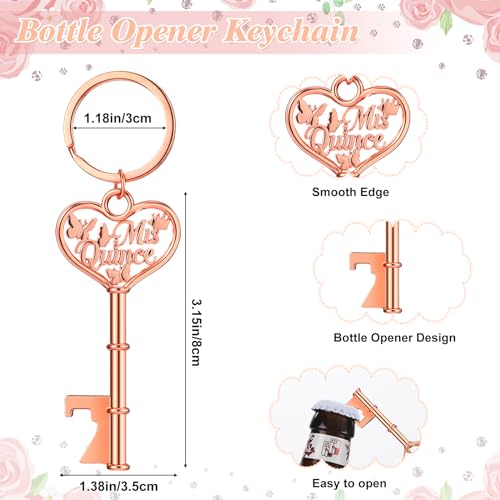 Aurelema 50 Sets Quinceanera Party Favors for Guests Butterfly Bottle Opener Keychain Thank You Tag Organza Bag Sweet 15 Years Quinceanera Gifts for Birthday Party Supplies (Rose Gold) - Image 2