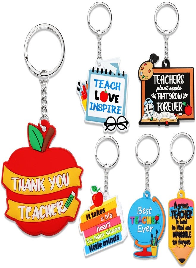 Zomiboo 6 Pcs Teacher Keychain Bulk Christmas Teacher Appreciation Gifts in Bulk Cute Keyring Supplies Thank You Gifts - Image 1