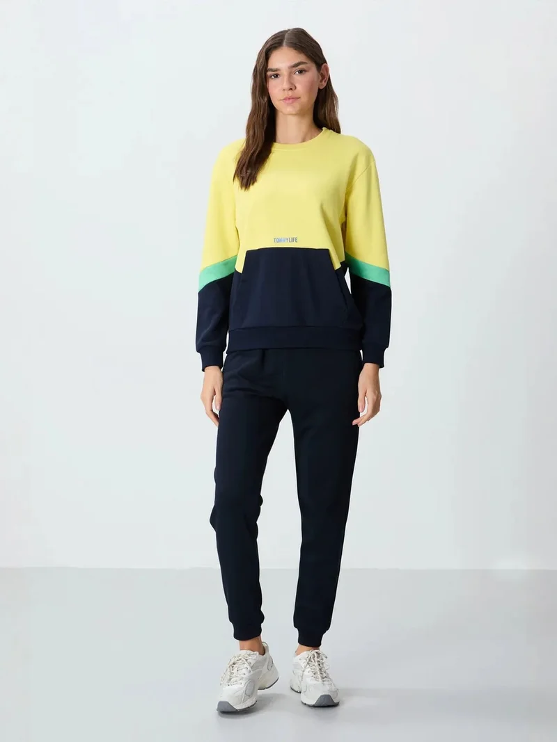 TOMMYLIFE TOMMY Oversized Color-Blocked Crew Neck Sweatshirt