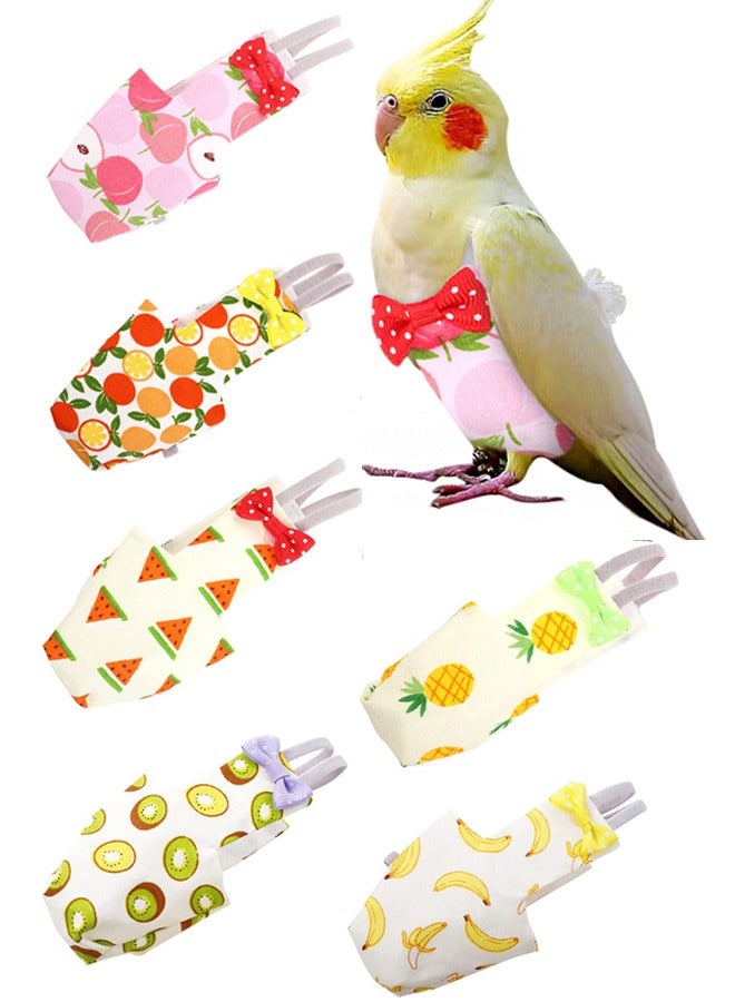 6 Pieces Washable Reusable Bird Diapers Waterproof Inner Layer Parrots Nappy Soft Flight for Budgie Parakeet Cockatiel Training Indoor Perching Petting Time Short Outdoor Trips Living Room Activities Routine Care Prevent Messes