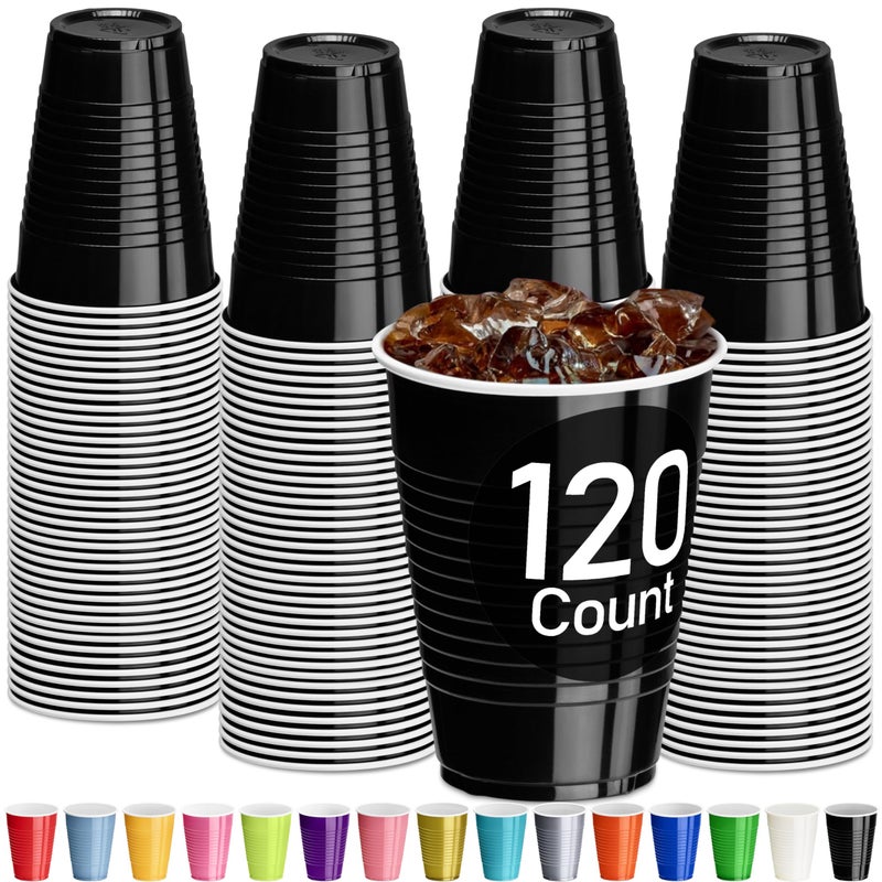 DecorRack Black Plastic Cups 12 oz Disposable Cups Reusable Party Supplies 120 Count