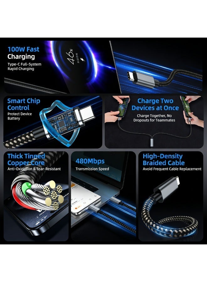 FDTY كابل USB C إلى USB C بطول 4.9 قدم 2 في 1 100 واط كابل بيانات شحن سريع لسلسلة iPhone 17/16 و Samsung S24/S23 و MacBook و iPad و Huawei و Xiaomi و Lenovo و HP (مضفر) - Image 3
