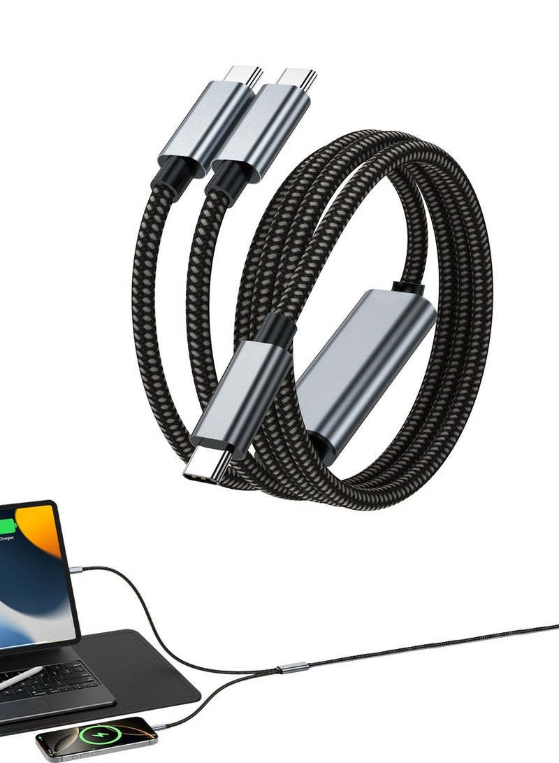 FDTY كابل USB C إلى USB C بطول 4.9 قدم 2 في 1 100 واط كابل بيانات شحن سريع لسلسلة iPhone 17/16 و Samsung S24/S23 و MacBook و iPad و Huawei و Xiaomi و Lenovo و HP (مضفر) - Image 1