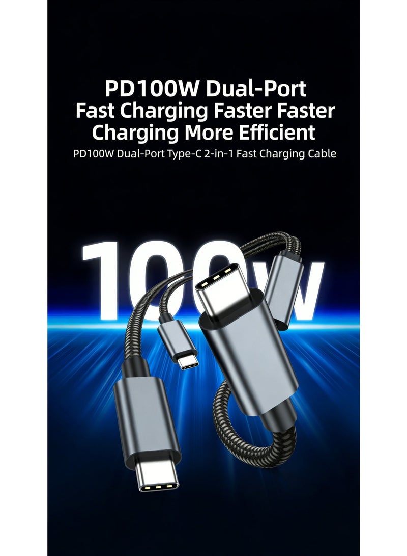 FDTY كابل USB C إلى USB C بطول 4.9 قدم 2 في 1 100 واط كابل بيانات شحن سريع لسلسلة iPhone 17/16 و Samsung S24/S23 و MacBook و iPad و Huawei و Xiaomi و Lenovo و HP (مضفر) - Image 5