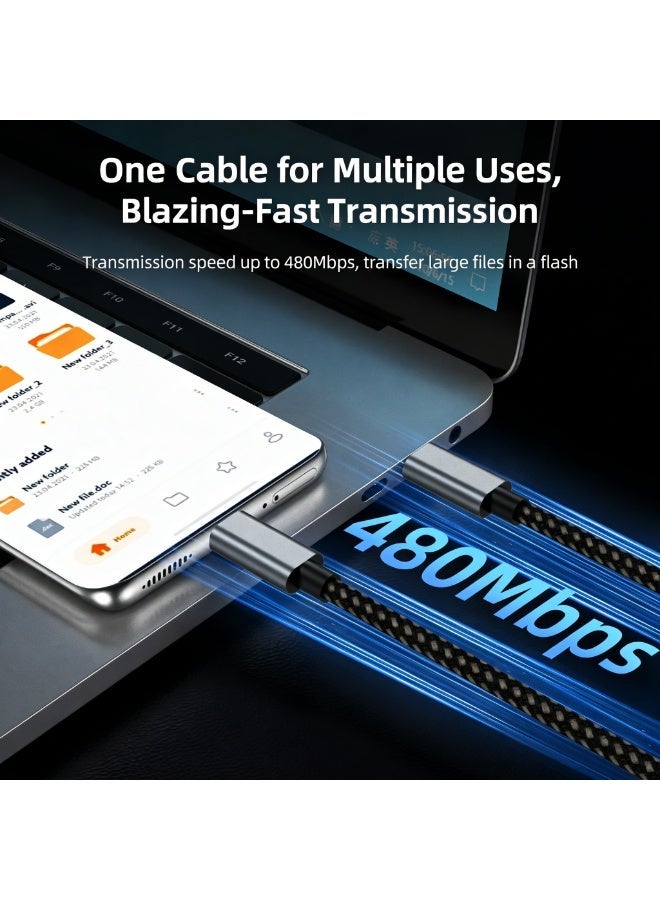 FDTY كابل USB C إلى USB C بطول 4.9 قدم 2 في 1 100 واط كابل بيانات شحن سريع لسلسلة iPhone 17/16 و Samsung S24/S23 و MacBook و iPad و Huawei و Xiaomi و Lenovo و HP (مضفر) - Image 2