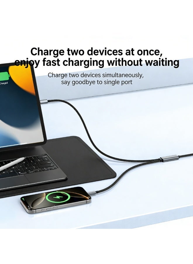 FDTY كابل USB C إلى USB C بطول 4.9 قدم 2 في 1 100 واط كابل بيانات شحن سريع لسلسلة iPhone 17/16 و Samsung S24/S23 و MacBook و iPad و Huawei و Xiaomi و Lenovo و HP (مضفر) - Image 4