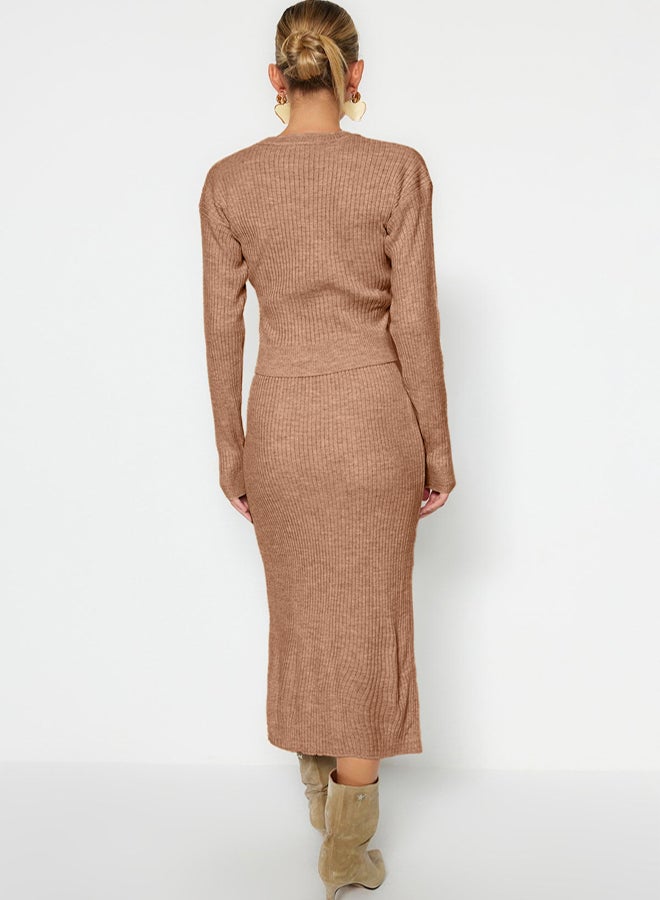 trendyol Camel Knitwear Crop Skirt Set - Image 5