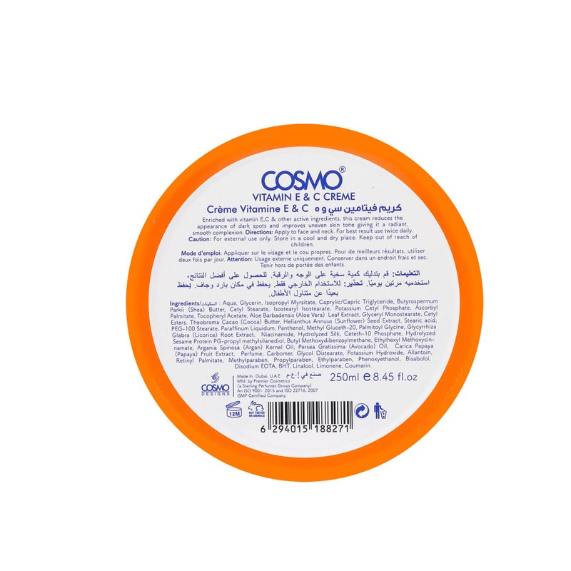 Cosmo Vitamin E & C Creme – Dark Spot Correcting Brightener for Even Skin Tone & Radiant Glow | Reduces Pigmentation & Revives Dull Skin - 250ml - Image 2