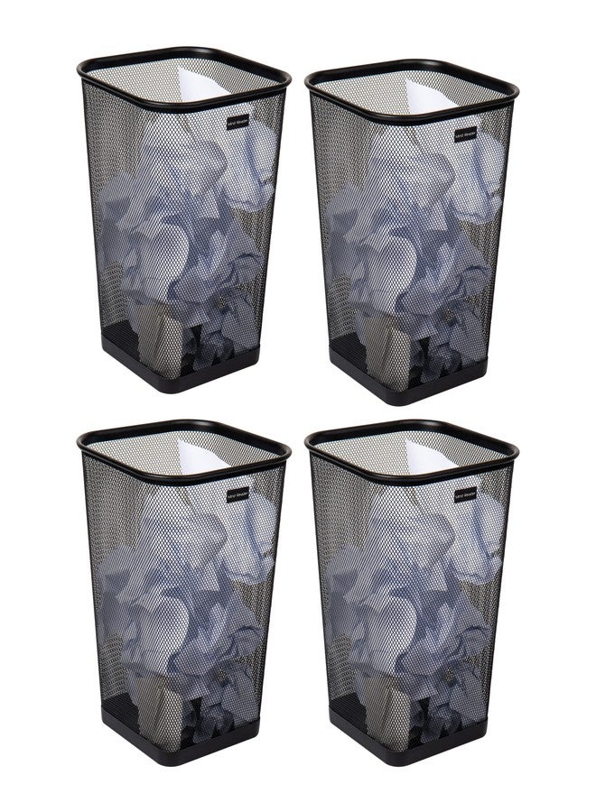 Mind Reader Mesh Trash Can, Waste Paper Basket, Square, Office, Metal Mesh, 9.75" L x 9.75" W x 12.25" H, Set of 4, Black - Image 1