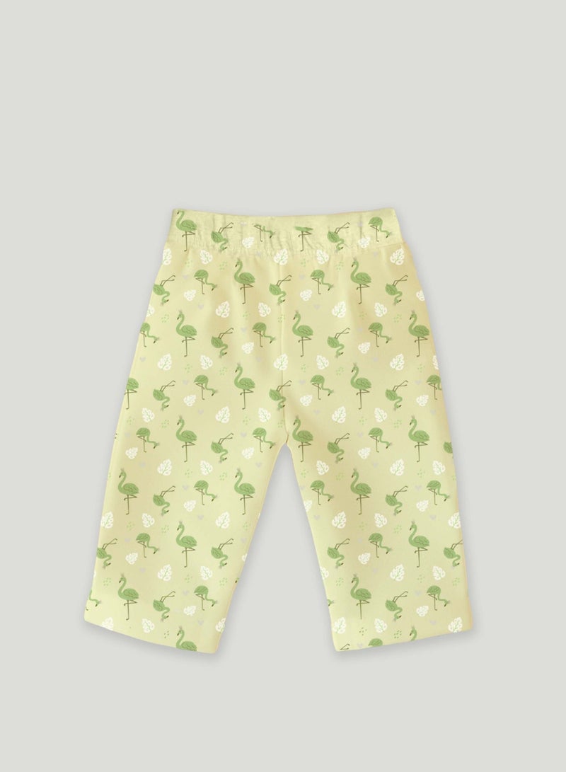 لؤي® طقم كومبو مطبوع من القطن بنسبة 100% | أزياء فائقة النعومة، أنيقة وراقية | تيشيرت بأكمام طويلة وبنطال مريح - أصفر ناعم ووردي. - Image 3