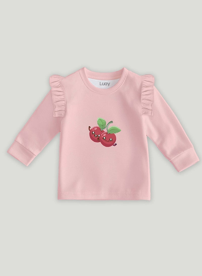 لؤي® طقم كومبو مطبوع من القطن بنسبة 100% | أزياء فائقة النعومة، أنيقة وراقية | تيشيرت بأكمام طويلة وبنطال مريح - أصفر ناعم ووردي. - Image 5