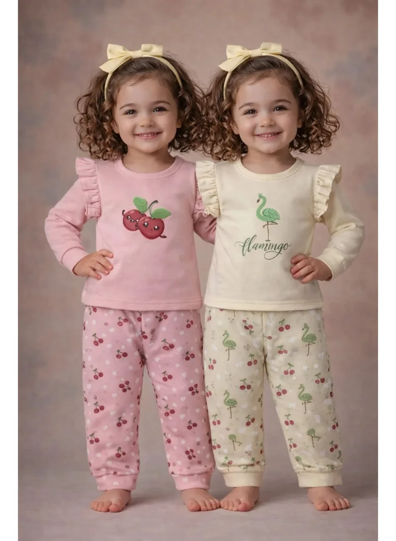 LUAY Luay® 100% Cotton Printed Combo Co-ord Set | Ultra-Soft Stylish & Classy Oufits | Full-Sleeve T-Shirt & Comfy Pants - Soft Yellow & Pink.