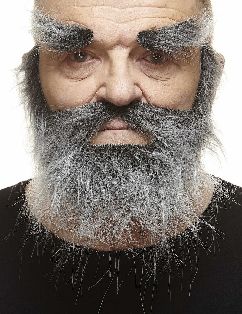 Mustaches Self Adhesive Traper Fake Mustache Beard and Eyebrows Novelty Realistic False Facial Hair Costume Accessory for Adults Salt and Pepper Color - Image 2