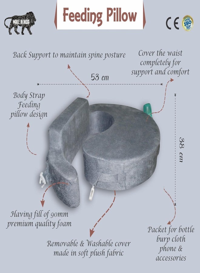 Gordon Nursing Pillow for Breastfeeding, Nursing and Posture Support with Pocket and Removable Slipcover Made in Eco Friendly Soft Fabric (Charcoal) - Image 2