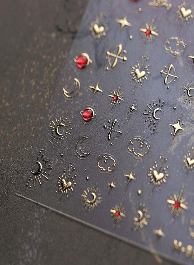 LIFOOST Moon Star Nail Art Stickers 3D Gold Bronzing Planets Heart Nail Stickers for Nail Art, Self-Adhesive Luxury Nail Decals for Women Girls Nail Design, Manicure Decoration - Image 4