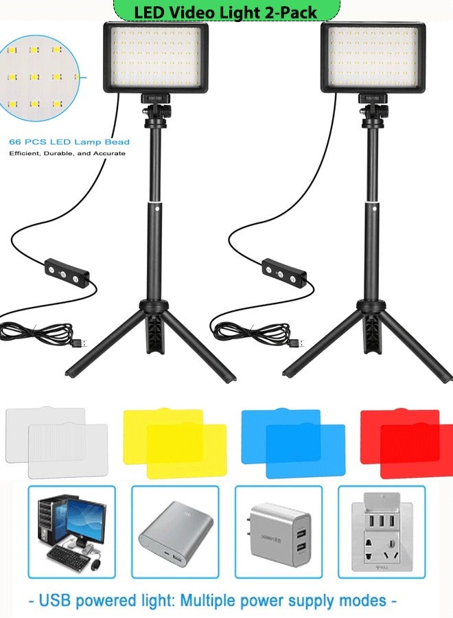 LED Video Light 2-Pack, 5600K Dimmable USB Photo Lights with Mini Tripod and Colored Filters for Photo Studios, Small Angle Shooting, Video Recording, Game Streaming  - Image 1