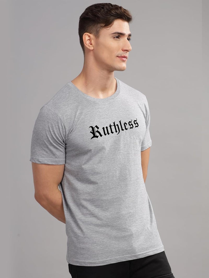 adro تي شيرت ADRO للرجال بطباعة جرافيك راثلس - تي رمادي من قطن فاخر - Image 5