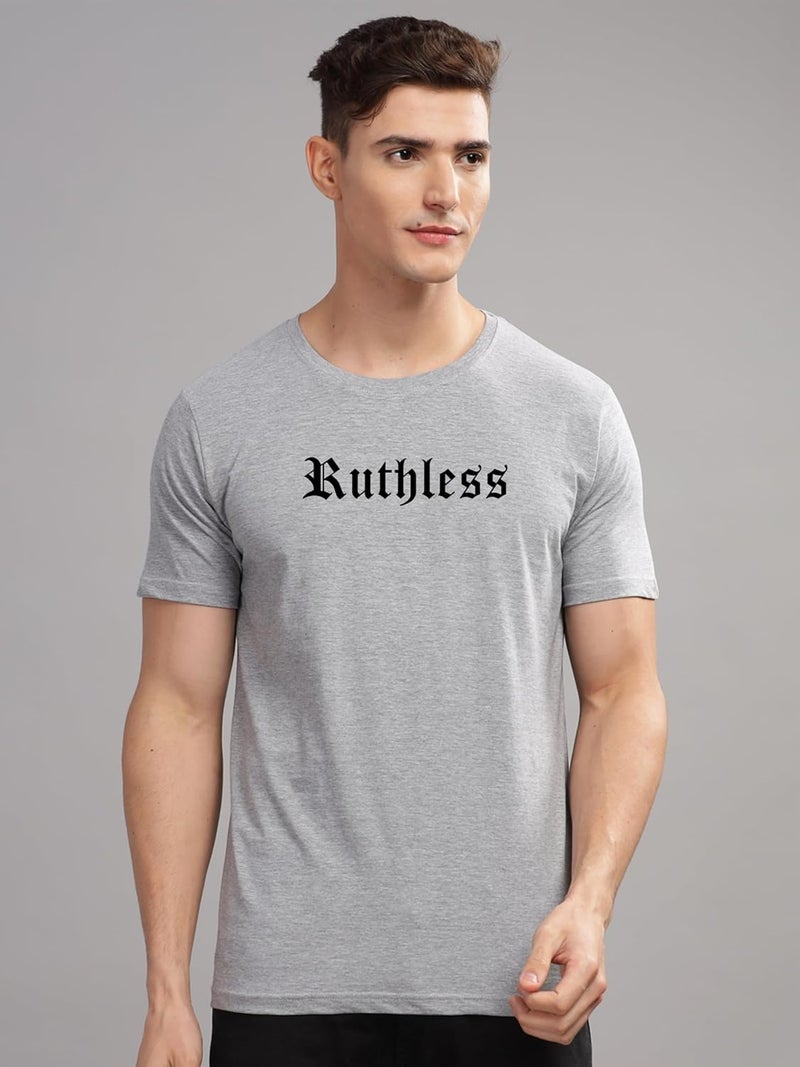 adro تي شيرت ADRO للرجال بطباعة جرافيك راثلس - تي رمادي من قطن فاخر - Image 3