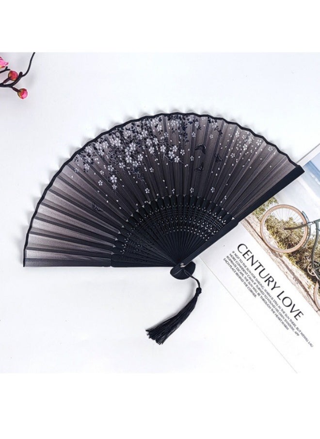 Generic Bamboo Fan Handheld Portable Fan Women's Hollow Bamboo Handheld Fan Wall Decoration Wedding Party Girl Gift Black 