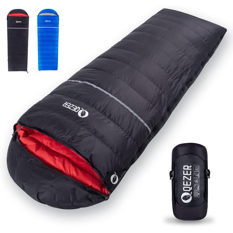 Qezer Down Sleeping Bag For Adults 600 Fill Power Down Sleeping Bag Cold Weather Ultralight Sleeping Bag With Compression Sack For Backpacking  Camping  Hiking (500G Down Filling-Black-Right Zip) - Image 1