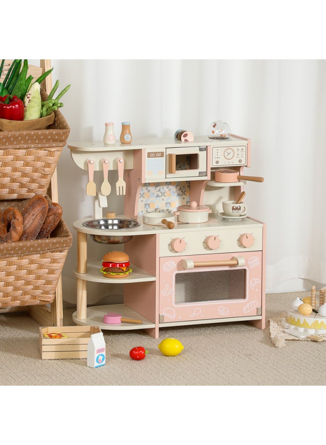 Children's Simulation Kitchen Play House Gas Stove Colorful Kitchenware Tableware Cutting Music Cooking Wooden Toy Set-Color:YLB-Colorful Kitchen (Blue) - Image 5