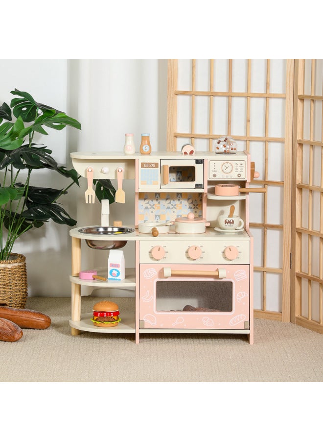 Children's Simulation Kitchen Play House Gas Stove Colorful Kitchenware Tableware Cutting Music Cooking Wooden Toy Set-Color:YLB-Colorful Kitchen (Blue) - Image 2