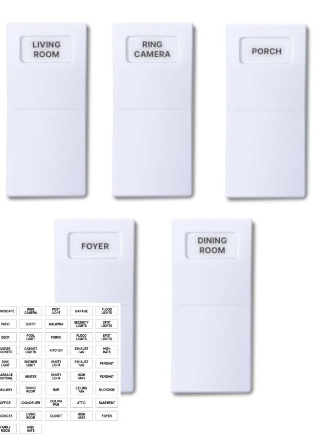 ISC Identify Switch Cover – Thin Plastic Wall Plate Overlays with Labels for Light Switches, 5 Pack, White - Image 1