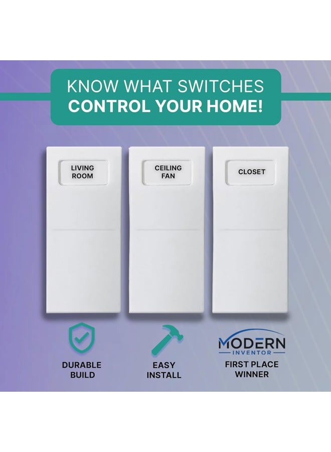 ISC Identify Switch Cover – Thin Plastic Wall Plate Overlays with Labels for Light Switches, 5 Pack, White - Image 2