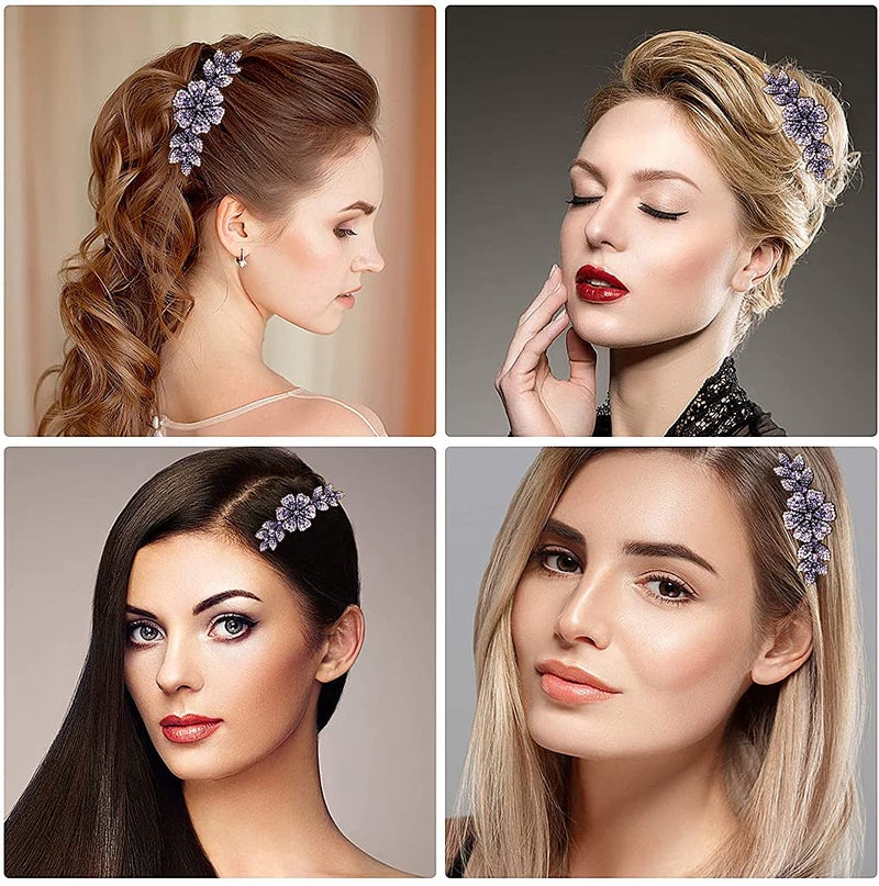 M'AYCREATE MAYCREATE® Hair Clips for Women Flower Comb Pins Slide Girls Crystal Barrettes Bridal Charm Accessories 1Pc Dark Purple 2PCS - Image 5