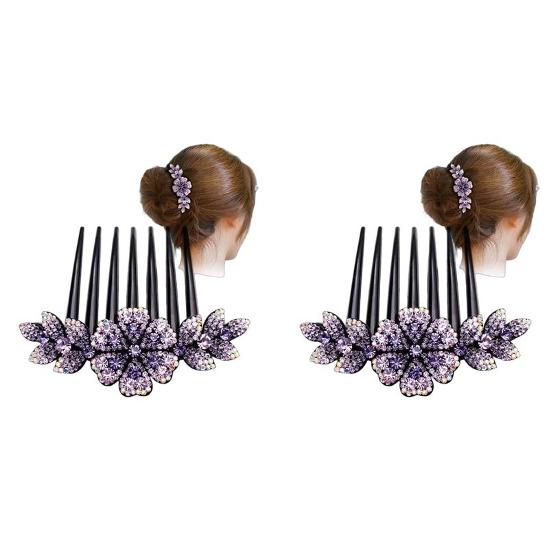 M'AYCREATE MAYCREATE® Hair Clips for Women Flower Comb Pins Slide Girls Crystal Barrettes Bridal Charm Accessories 1Pc Dark Purple 2PCS - Image 1