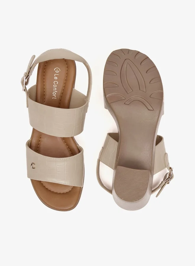 Le Confort Women Textured Block Heel Sandals with Buckle Closure
