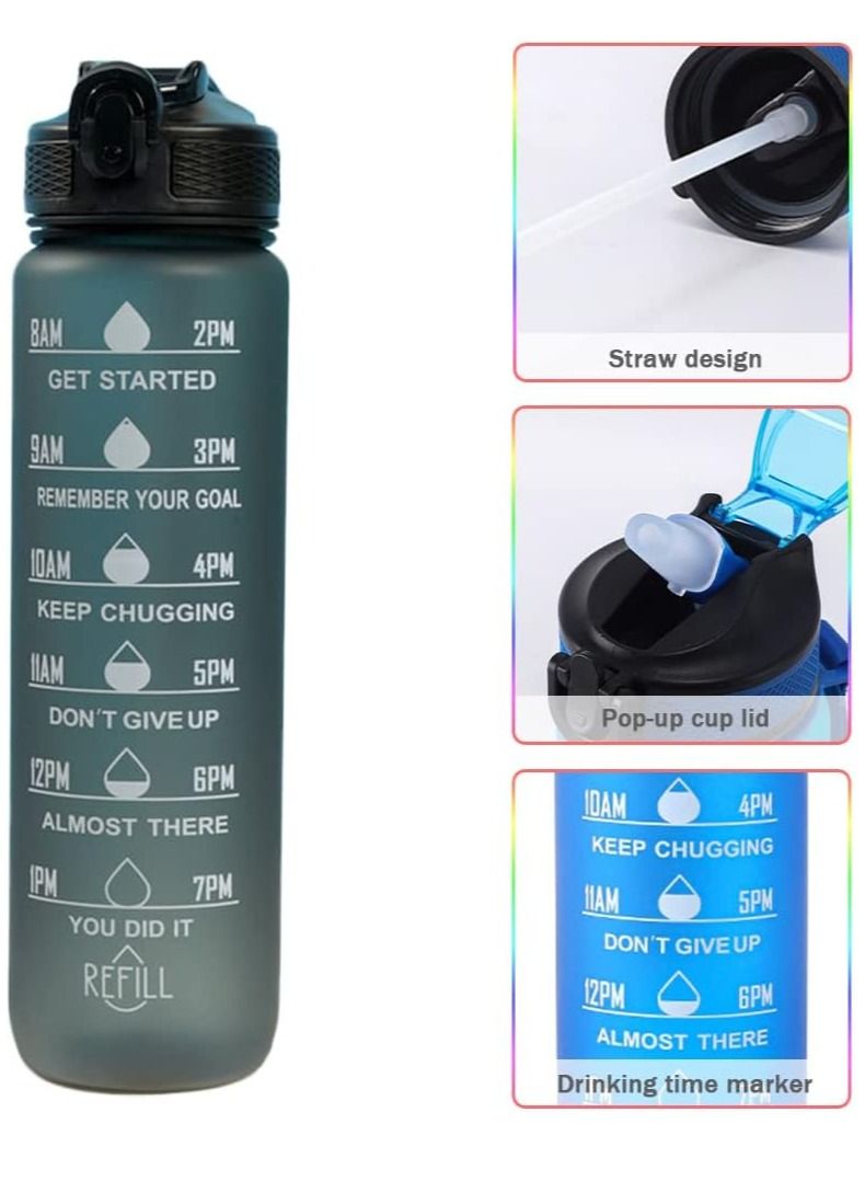 AROAQ 1000ml Leakproof Travel Bottles with Gradient Straw with Time Marker and Rope Gift for Running Cycling - Image 2