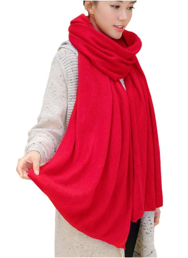 Wander Agio Wander Agio Womens Warm Long Shawl Winter Upset Large Scarf Pure Color Red  - Image 4