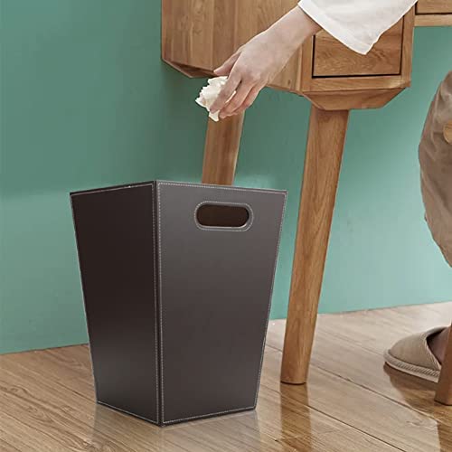 KINGFOM Classic Pu Leather Trash Can Wastebasket, Garbage Container Bin with Handles for Bathrooms, Powder Rooms, Kitchens, Home, Office and and High Class Hotel Square Brown - Image 2