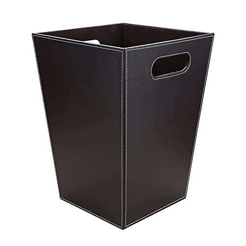 KINGFOM Classic Pu Leather Trash Can Wastebasket, Garbage Container Bin with Handles for Bathrooms, Powder Rooms, Kitchens, Home, Office and and High Class Hotel Square Brown - Image 1