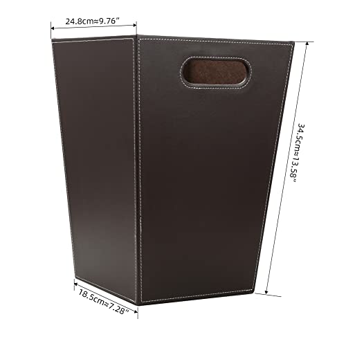 KINGFOM Classic Pu Leather Trash Can Wastebasket, Garbage Container Bin with Handles for Bathrooms, Powder Rooms, Kitchens, Home, Office and and High Class Hotel Square Brown - Image 5