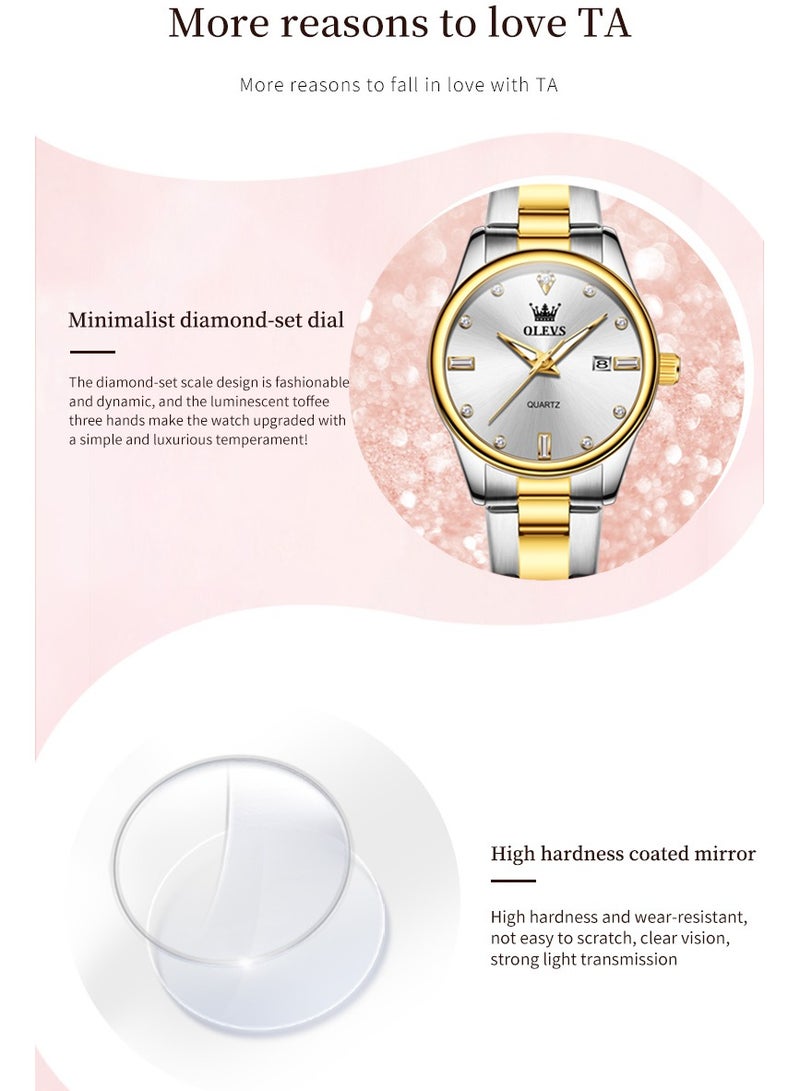 OLEVS Minimalist Niche Waterproof Women's Watch, Quartz Movement with Stainless Steel Strap, Luminous, Calendar Function, High-End Women's Watch - Image 3