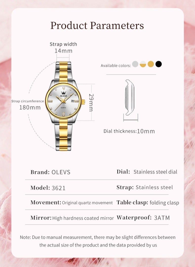 OLEVS Minimalist Niche Waterproof Women's Watch, Quartz Movement with Stainless Steel Strap, Luminous, Calendar Function, High-End Women's Watch - Image 5
